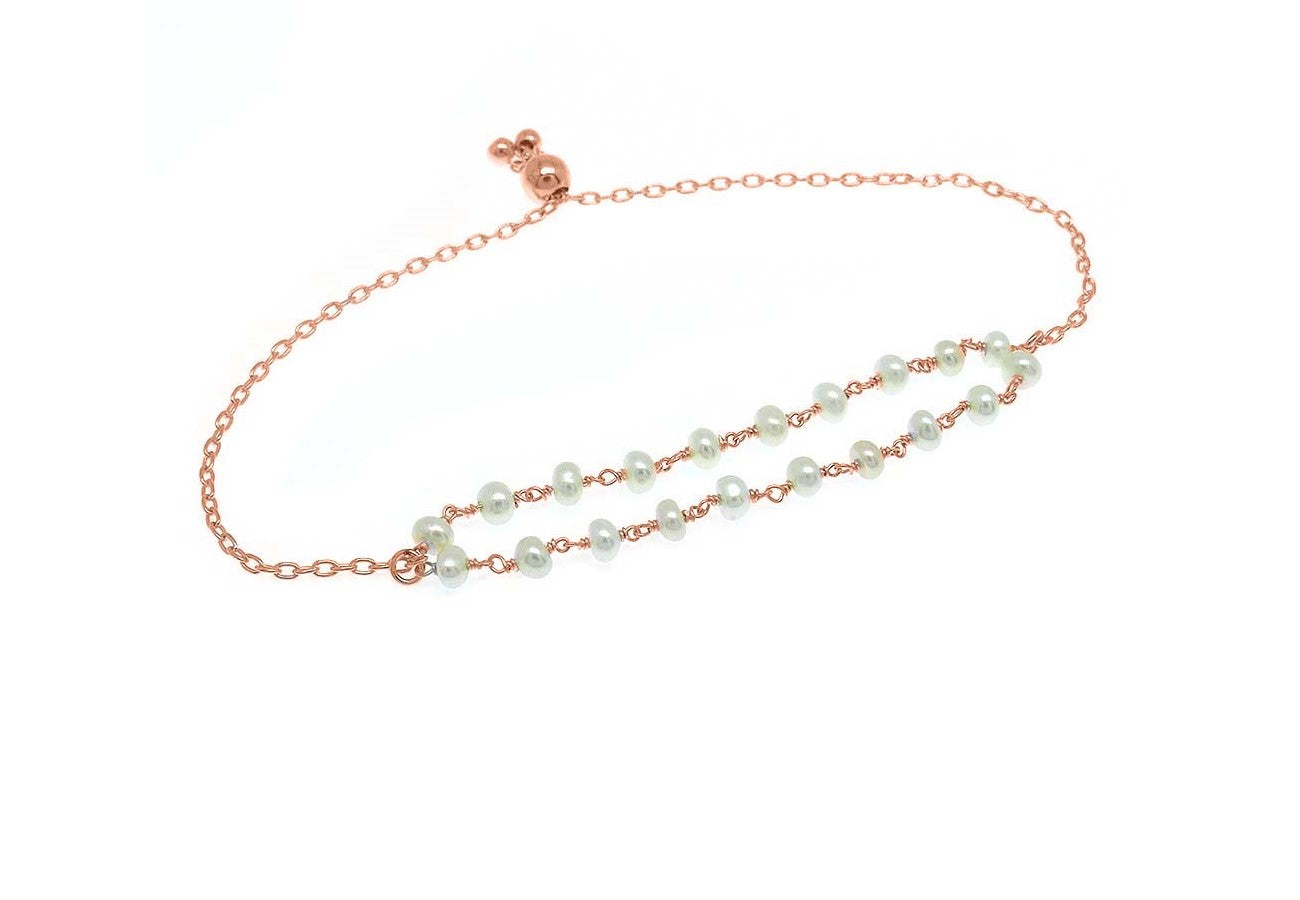 Italian Sterling Silver Adjustable Freshwater Pearl Bead Bracelet