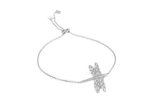 Italian Sterling Silver Adjustable Dragonfly Charm Slider Bracelet