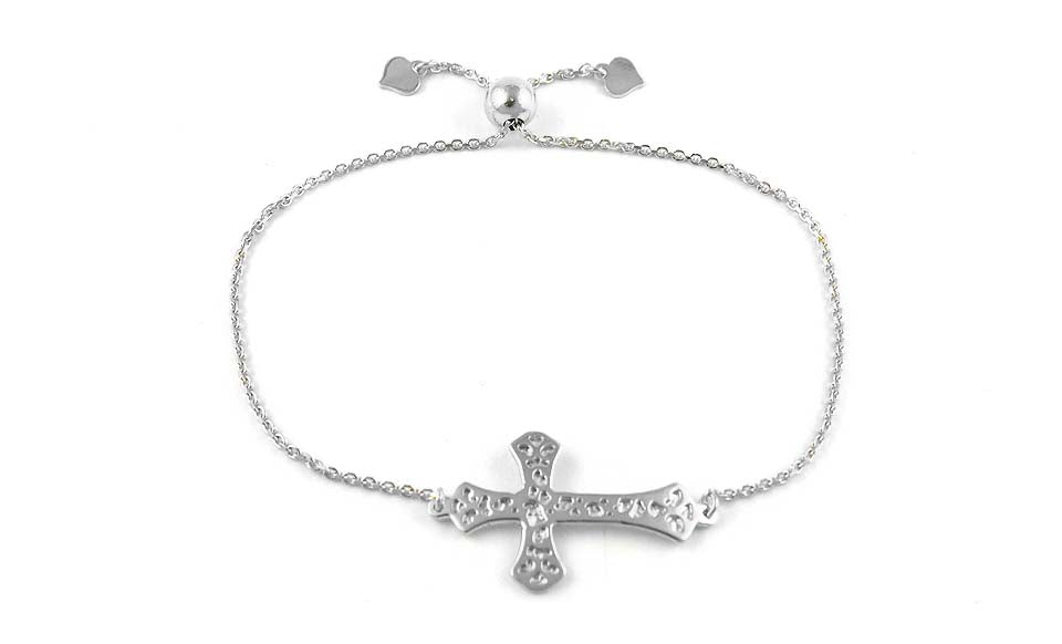 Italian Sterling Silver Adjustable Cross Bracelet