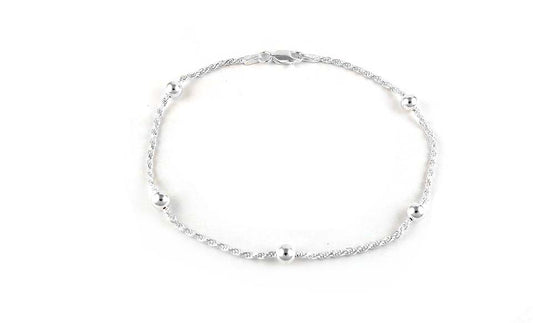 Italian Sterling Silver Beaded Rope Anklet