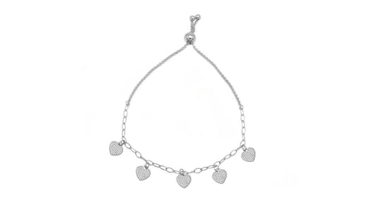Silver Italian Sterling Silver Heart Charm Adjustable Bracelet