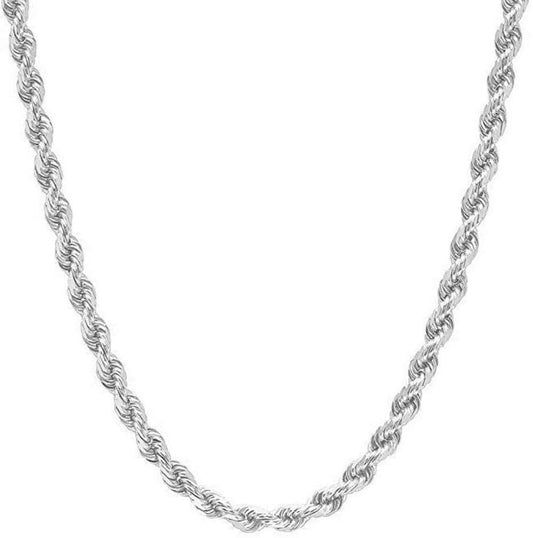 925 Sterling Silver Diamond-Cut Rope Chain Necklace – Made in Italy