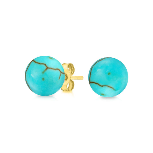 14K Gold Genuine Turquoise Ball Stud Earrings