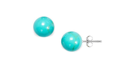 14K Gold Genuine Turquoise Ball Stud Earrings