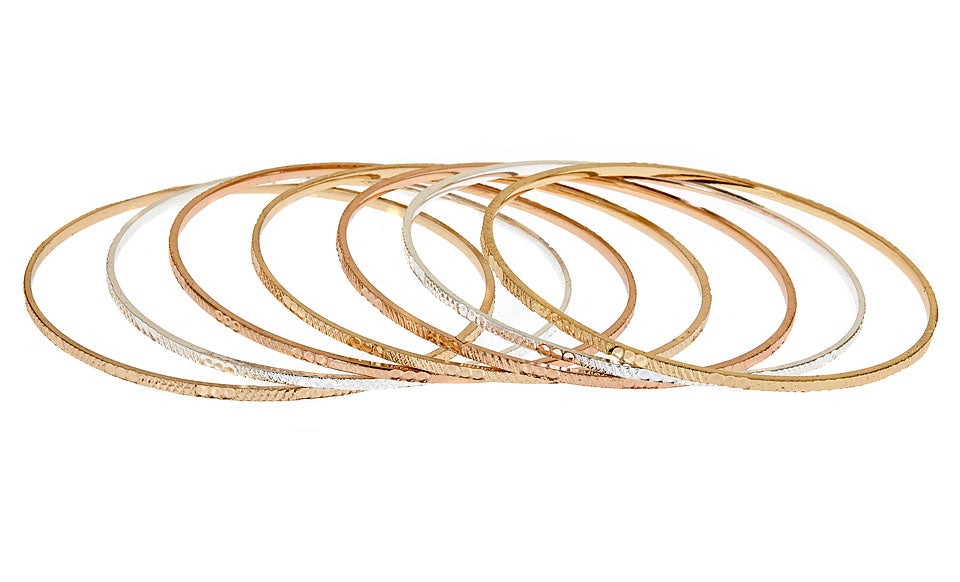 Set of 7 Stackable Bangle Bracelets – Mixed Metal Plated