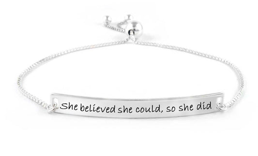 Italian Sterling Silver "She Believed She Could" Adjustable Bracelet