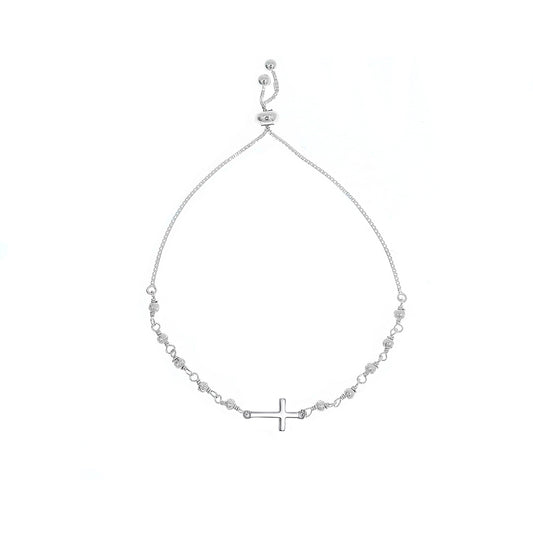 Italian Solid Sterling Silver Adjustable Rosary Cross Bracelet