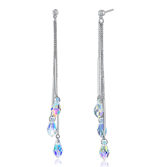 Aurora Borealis Swarovski Crystal Asymmetrical Drop Earrings