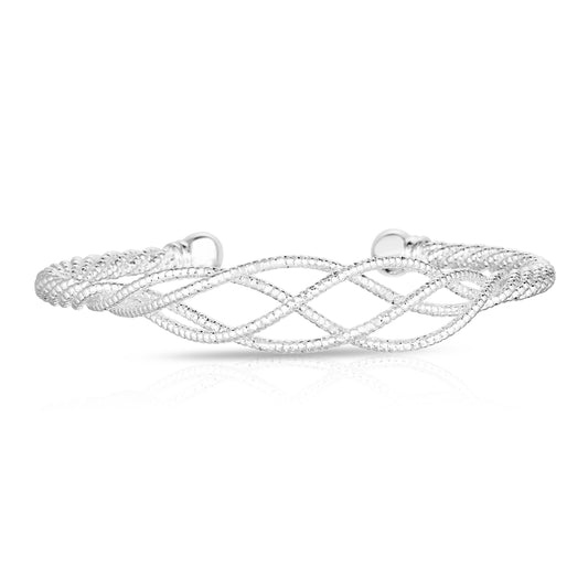 Sterling Silver Intertwined Diamond Cut Cuff Bangle