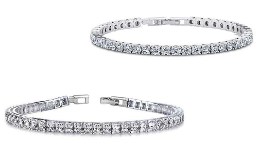 Set of 2 Round and Princess Cut Crystal Tennis Bracelets
