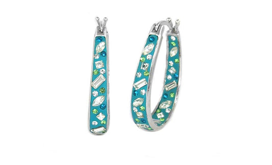 Graduated Multi-Stone Crystal Hoop Earrings