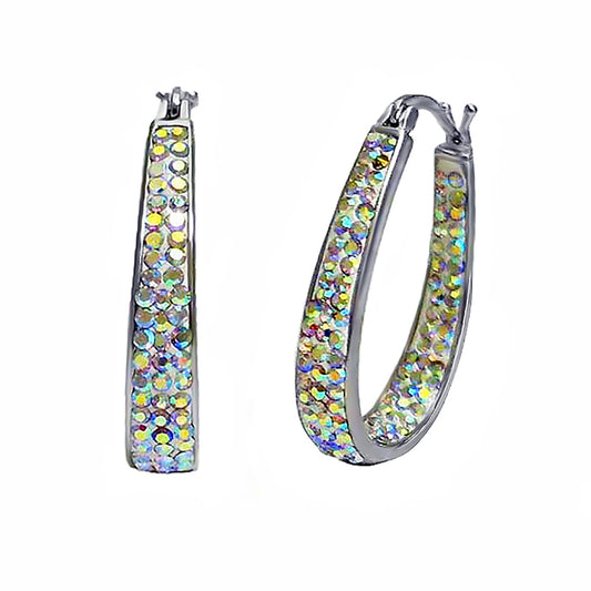 Graduated Aurora Borealis Crystal Hoop Earrings