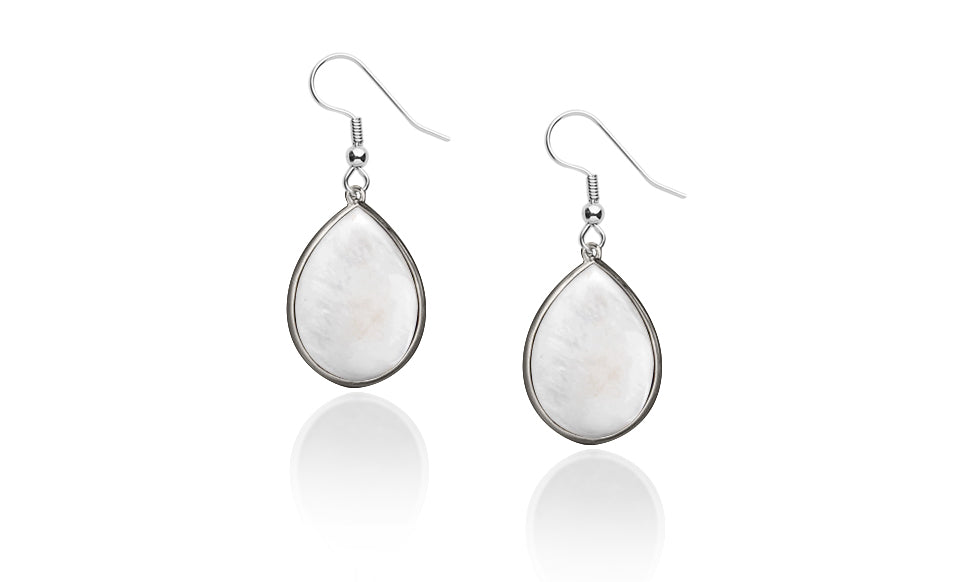 Genuine Stone Teardrop Earrings – Mother of Pearl, Tiger's Eye, or Lapis