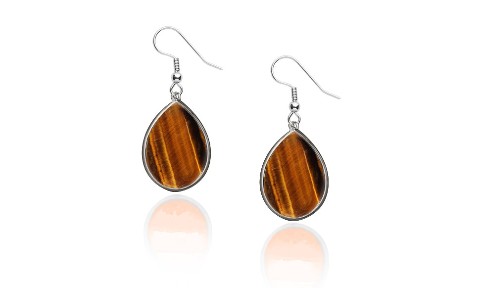 Genuine Stone Teardrop Earrings – Mother of Pearl, Tiger's Eye, or Lapis