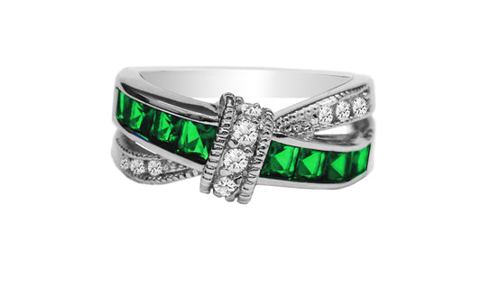 Criss-Cross Ring with Cubic Zirconia in Rhodium Plating