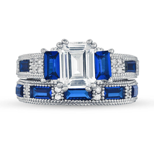 Emerald Cut Sapphire Ring and Band Set – 2 Piece