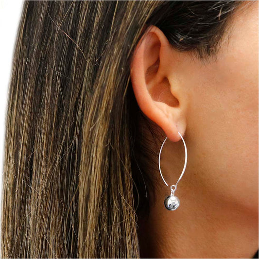 Sterling Silver Marquise Pull Through Ball Drop Earrings