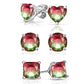 Sterling Silver Watermelon Tourmaline Stud Earrings – Round, Princess, or Heart Cut
