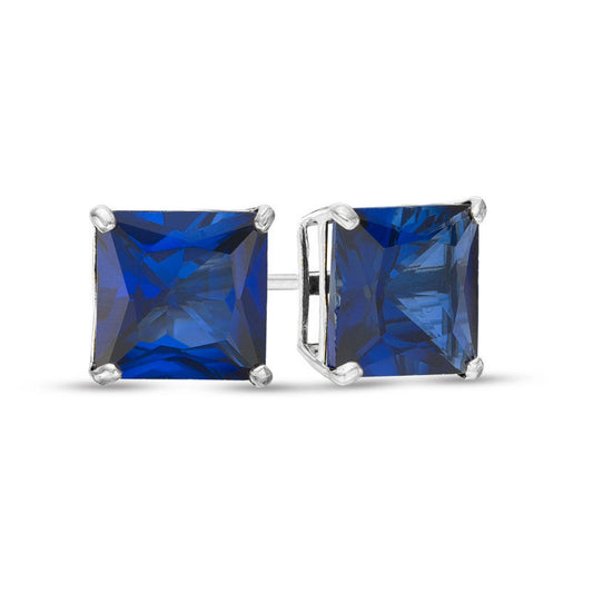 Sterling Silver Princess Cut Stud Earrings – Sapphire, Emerald, or Ruby