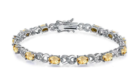 Genuine Citrine Gemstone and Diamond Accent Infinity Bracelet