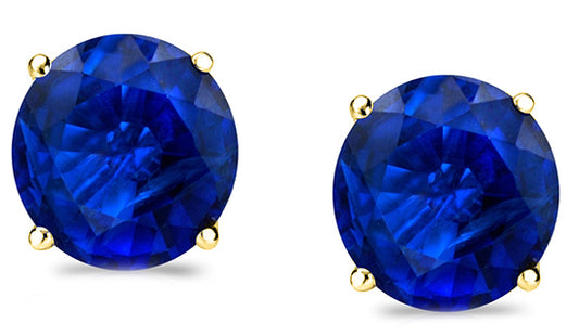 14K Gold Sapphire Round Cut Stud Earrings