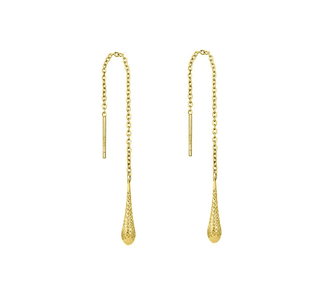 Italian Sterling Silver Diamond Cut Threader Teardrop Earrings – Gold or Rose Gold Option