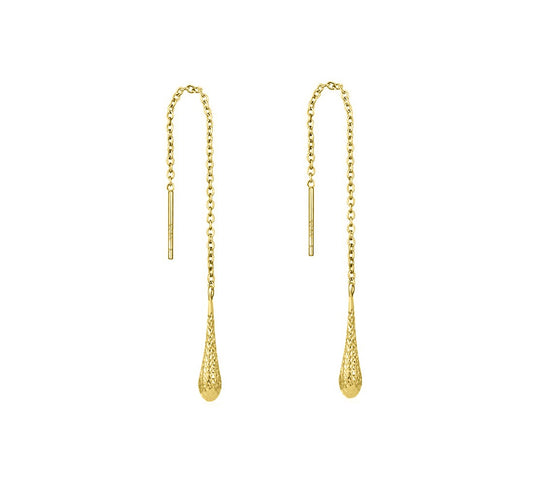 Italian Sterling Silver Diamond Cut Threader Teardrop Earrings – Gold or Rose Gold Option