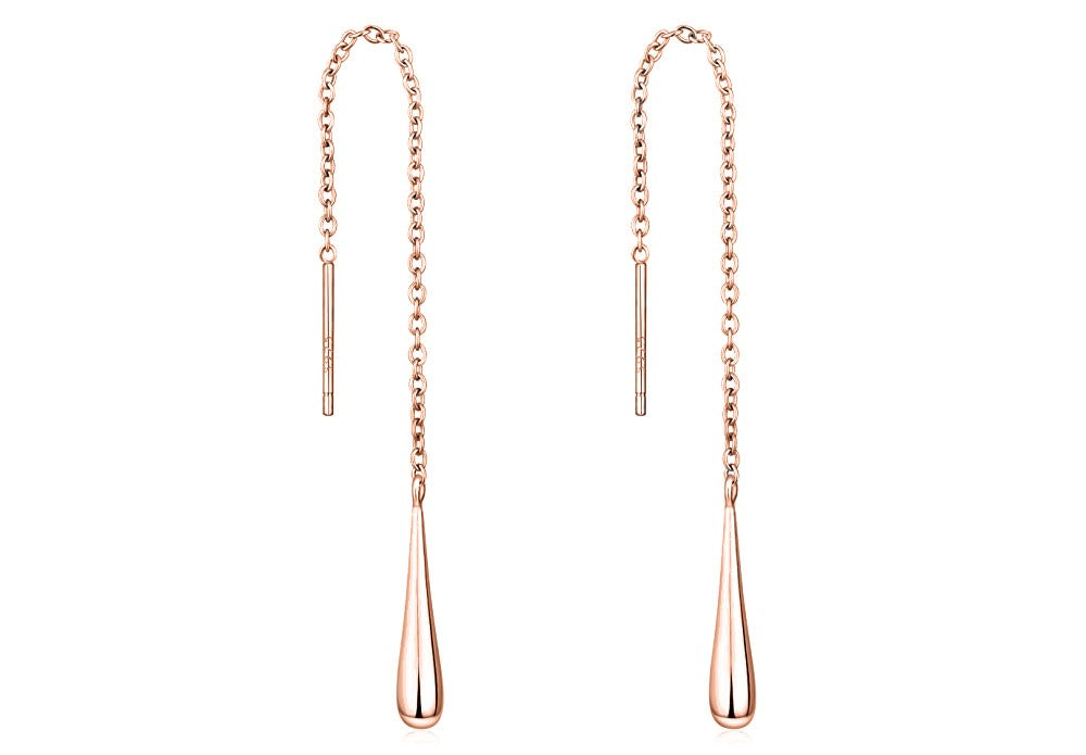 Italian Sterling Silver Diamond Cut Threader Teardrop Earrings – Gold or Rose Gold Option