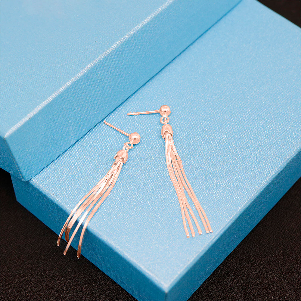 Italian Sterling Silver Tassel Drop Chandelier Earrings – Silver, Gold or Rose Gold