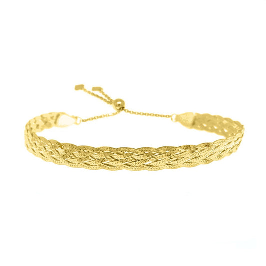 Italian Made Sterling Silver Adjustable Braided Herringbone Bracelet