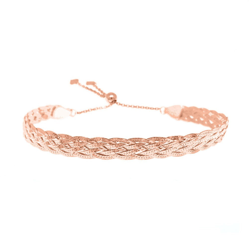 Italian Made Sterling Silver Adjustable Braided Herringbone Bracelet