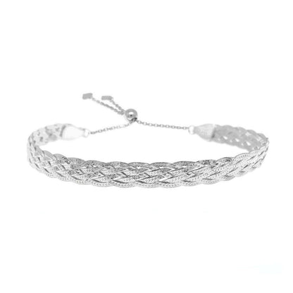 Italian Made Sterling Silver Adjustable Braided Herringbone Bracelet