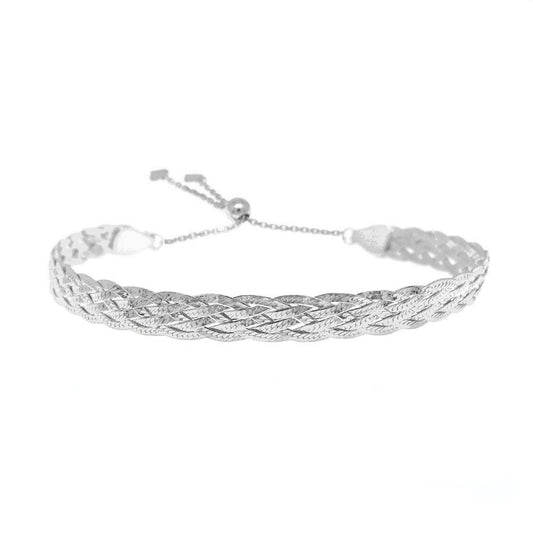 Italian Made Sterling Silver Adjustable Braided Herringbone Bracelet