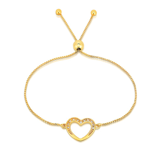 Italian Sterling Silver Adjustable Heart Charm Bracelet