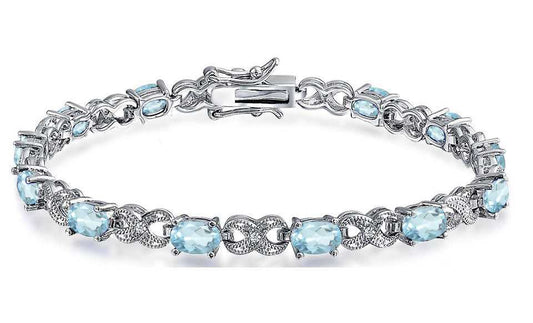 Genuine Blue Topaz Gemstone and Diamond Accent Infinity Bracelet