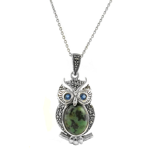 Genuine Turquoise and Marcasite Sterling Silver Animal Necklace