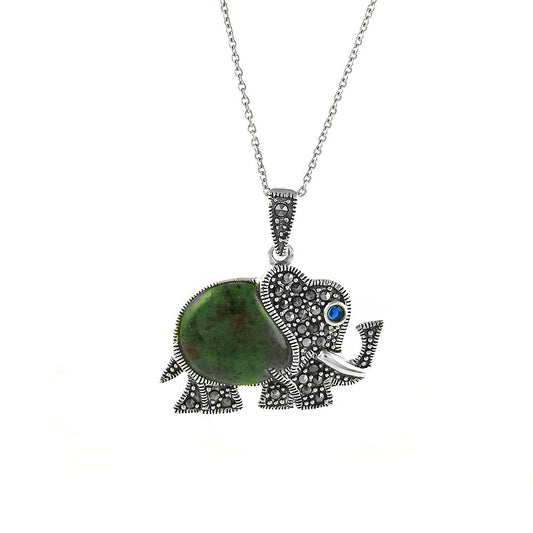 Genuine Turquoise and Marcasite Sterling Silver Animal Necklace