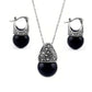Genuine Marcasite And Pearl Sterling Silver Earring And Necklace Set