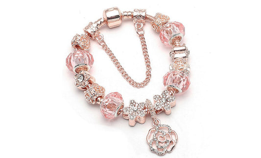 18K Rose Gold Plated Rose Charm Bracelet – Made with Swarovski Elements