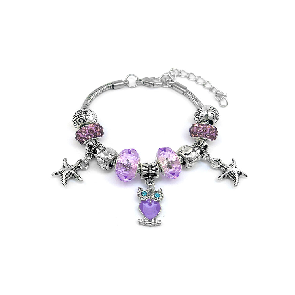 Murano Bead Bracelet With Owl Charm and Austrian Crystals