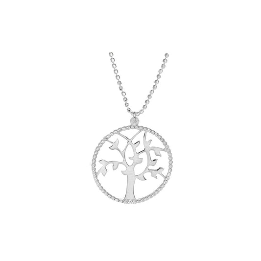 Italian Sterling Silver Diamond Cut Tree Of Life Necklace