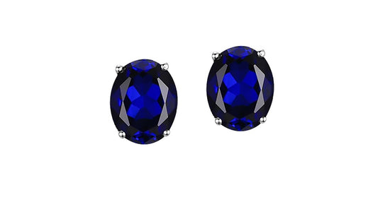 Sterling Silver Oval Cut Stud Earrings – Emerald, Sapphire, Blue Topaz