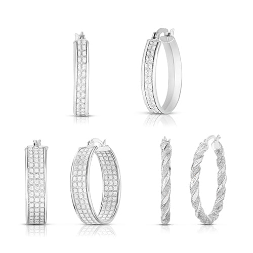 Sterling Silver Crystal Dust Hoop Earrings Set of 3 (Color Options Available)