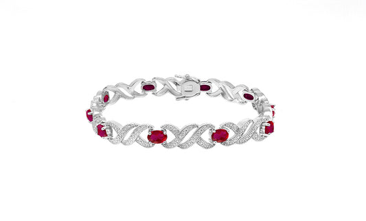 Genuine Ruby Gemstone And Diamond Accent Tennis Bracelet