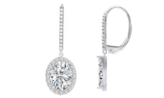 Oval Cut Crystal Halo Leverback Earrings – Gold, or Rose Gold Plated