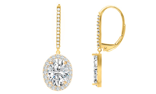 Oval Cut Crystal Halo Leverback Earrings – Gold, or Rose Gold Plated