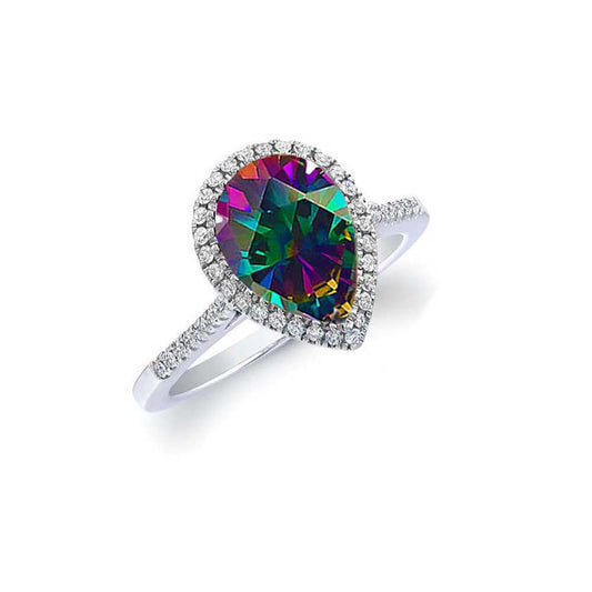 Genuine Gemstone Pear Cut Halo Sterling Silver Rings