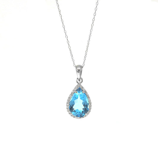 Genuine Pear-Cut Gemstone Sterling Silver Necklace