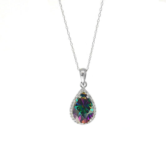 Genuine Pear-Cut Gemstone Sterling Silver Necklace