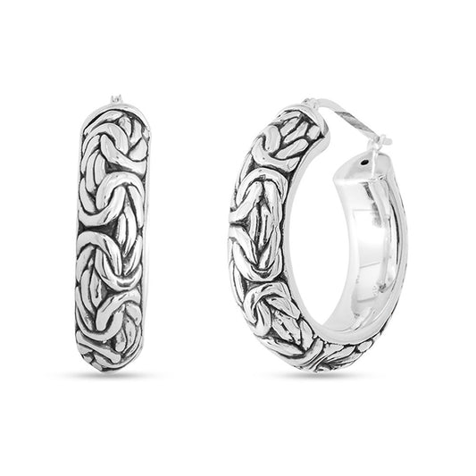 Sterling Silver Artisan Oxidized Byzantine Hoop Earrings
